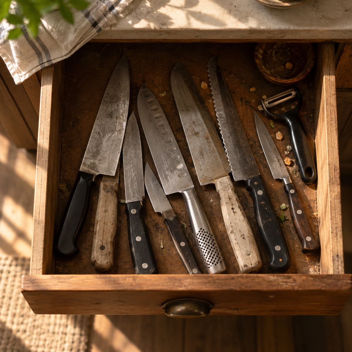 Offene Schublade voller Messer